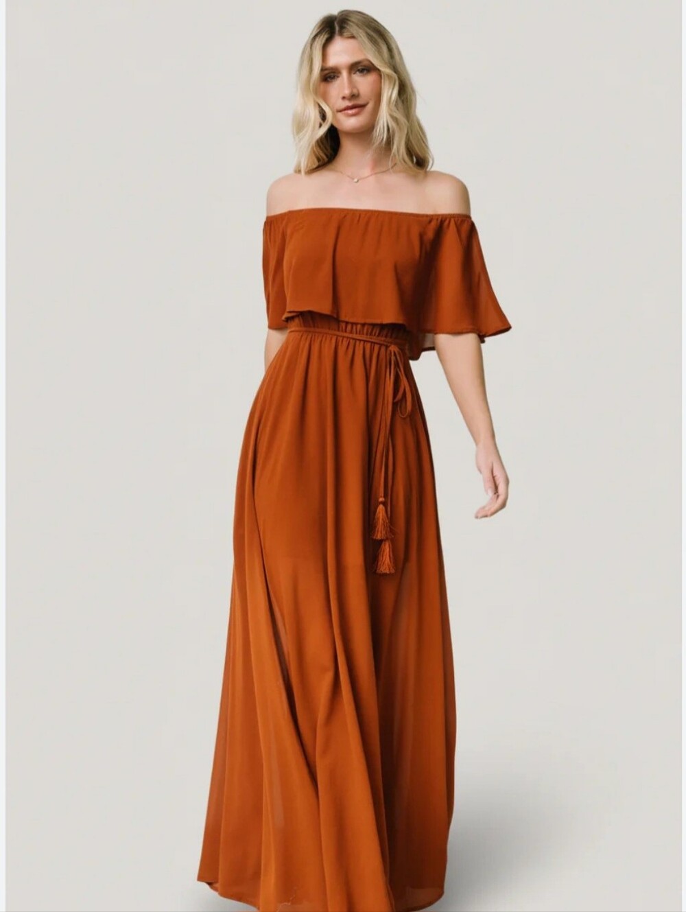 Baltic Born Victoria Off-Shoulder Rust Maxi Dress Sz MD Lightweight Flowy